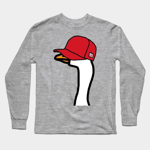 Politics Portrait Goose Wearing Stolen Red Hat Long Sleeve T-Shirt by ellenhenryart